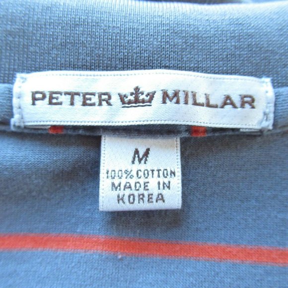 Peter Millar Polo Shirt M Medium Gray Orange Stripe Short Sleeve Casual Golf - Picture 4 of 6